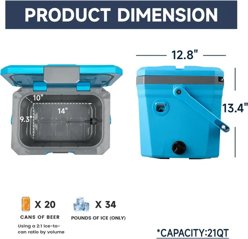 Vista 4 de EchoSmile Enfriador portátil aislado de 20L/21qt, enfriador duro para exteriores, caja de hielo para camping, bebidas, playa, pesca y navegación