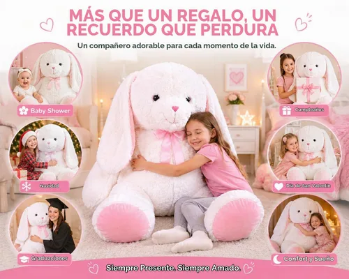 Vista 6 de Lujoso conejo gigante de peluche que mide sobre los 5 ft de alto y 7 ft parado con sus orejas extendidas