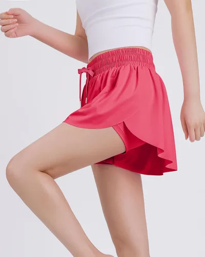 Vista 3 de JOCMIC Pantalones cortos fluidos para niñas, 2 en 1, pantalones cortos de mariposa con forro de elastano para fitness, correr, atletismo, tenis