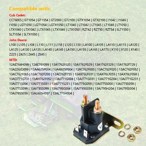 Vista 8 de Relé solenoide de arranque de 12 V con 4 terminales Apto para Cub Cadet John Deere MTD Trombetta, tractor de giro de césped de jardín OEM #