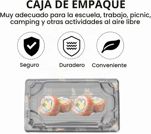 Vista 4 de Yardwe Caja de sushi desechable con tapa, 100 recipientes para sushi, frutas, postres, pasteles, cajas de almacenamiento de alimentos negras