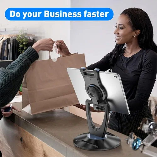 Vista 7 de Soporte para tablet iPad para escritorio, de 6 a 13 pulgadas, estable, ajustable, ángulo giratorio de 360°, soporte para iPad, para tienda, quiosco
