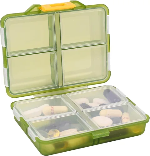 Vista 11 de Organizador de píldoras de viaje pequeño con 8 compartimentos en rejilla - Estuche porta medicamentos portátil - Organizador de medicación diario
