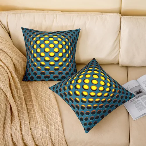 Vista 2 de Juego de 2 fundas de almohada de panal de abeja de 16 x 16 pulgadas, fundas de cojín geométricas hexagonales, fundas de almohada de colmena