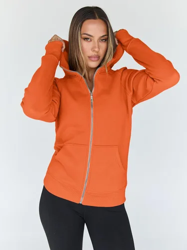 Vista 21 de Trendy Queen Sudaderas con capucha y cremallera para mujer, chaquetas de vellón, talla extragrande, moda de otoño e invierno