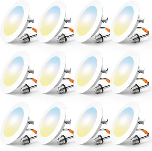 Vista 12 de FREELICHT Paquete de 4 luces LED empotrables de 4 pulgadas, seleccionables 2700 K/3000 K/4000 K/5000 K/6000 K, luces LED planas regulables, 7 W = 60