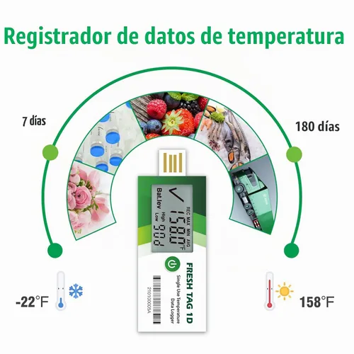 Vista 2 de Freshliance Registrador de Datos de Temperatura con Pantalla LCD, Registrador de Temperatura USB de Un Solo Uso con 30000 Puntos, Informe Automático