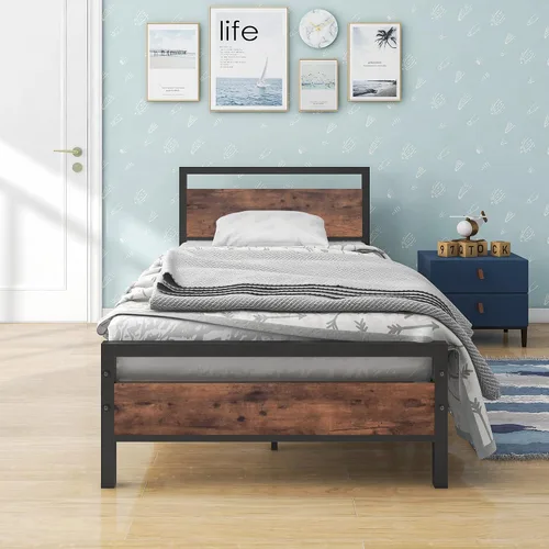 Vista 11 de BOFENG Marco de Cama Individual con Cabecera de Madera, Marco de Cama de Plataforma Individual de Metal Tamaño Individual Sin Somier Necesario Negro