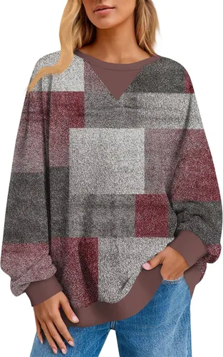 Vista 15 de Sudadera de manga larga para mujer, sudaderas de gran tamaño, estilo casual, cuello redondo, tallas S-2XL