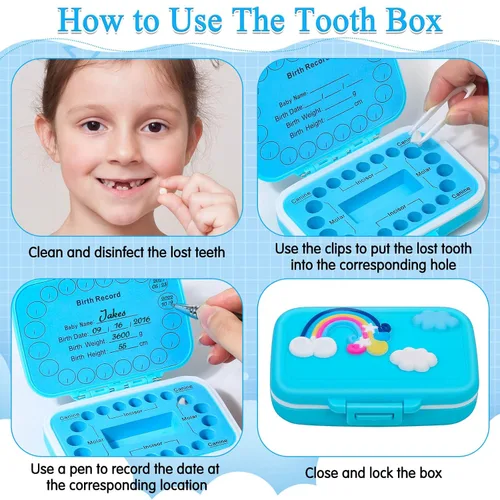 Vista 5 de Soportes de dientes para recuerdo de niños, caja de recuerdo de dientes de bebé, protector de dientes, contenedor de dientes para dientes perdidos