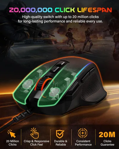 Vista 6 de Ratón para juegos de computadora con cable X49, llave de fuego rápido