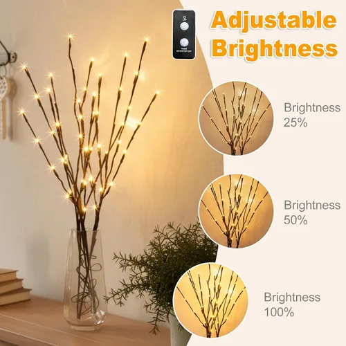 Vista 4 de EAMBRITE Paquete de 3 Luces de Sendero de Ramas de Ramitas Iluminadas Marrones con Ramas de 30" y 60 Bombillas LED Blanco Cálido para Exterior e