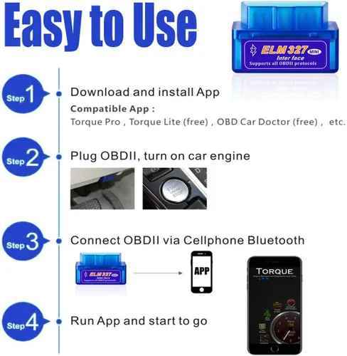 Vista 3 de Mini Bluetooth ELM327 OBD2 Detector de fallas de coche V2.1 Automóvil OBD OBDII lector de código comprobar la luz del motor herramienta