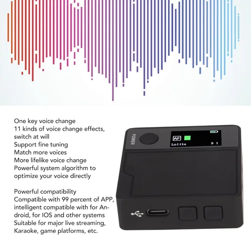 Vista 2 de Cambiador de voz con tarjeta de sonido en vivo, 11 efectos de sonido portátil, dispositivo cambiador de voz portátil Plug and Play Mini dispositivo