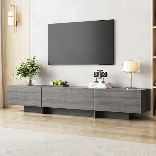 Vista 11 de Soporte de TV moderno de 76.4 pulgadas para sala de estar, consola de TV moderna de mediados de siglo, centro de entretenimiento con 3 cajones