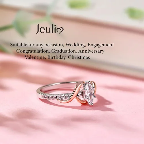 Vista 5 de Jeulia "An Encounter with Myself - Anillo de plata de ley de corte marquesa, anillo de compromiso de aniversario, regalo del día de San Valentín