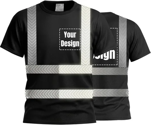 Vista 33 de Camiseta Hi Vis con tira reflectante de alta visibilidad, camisetas de seguridad personalizadas para tu logotipo, camisas de trabajo al aire libre