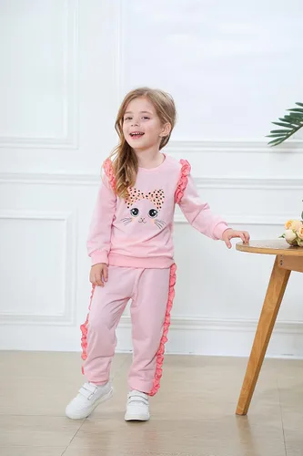 Vista 9 de Zarmfly Conjunto de 2 piezas para niñas pequeñas, sudadera de manga larga + leggings de leopardo, ropa de invierno de 2 a 10 años