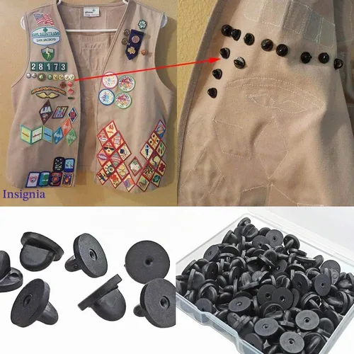 Vista 6 de 100 piezas de pasadores de goma PVC, pasadores de goma para solapa para reemplazar insignias de uniforme (negro)