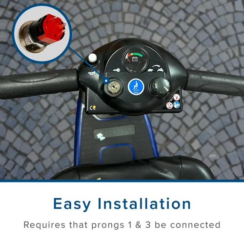 Vista 4 de AlveyTech Interruptor de llave con llaves de cabeza de metal estándar para scooters Amigo, Go y Pride Mobility - Montaje en panel de repuesto con 2