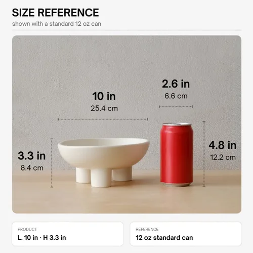 Vista 3 de WENSHUO Frutero de cerámica de tres patas para encimera de cocina, cuenco decorativo para decoración de mesa, cuencos grandes ovalados de 10 Crema