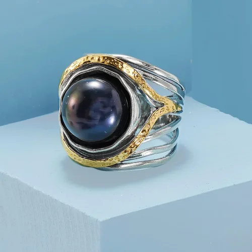 Vista 4 de Ross-Simons Pearl or Gemstone Openwork Ring in Silver and 14kt Yellow Gold