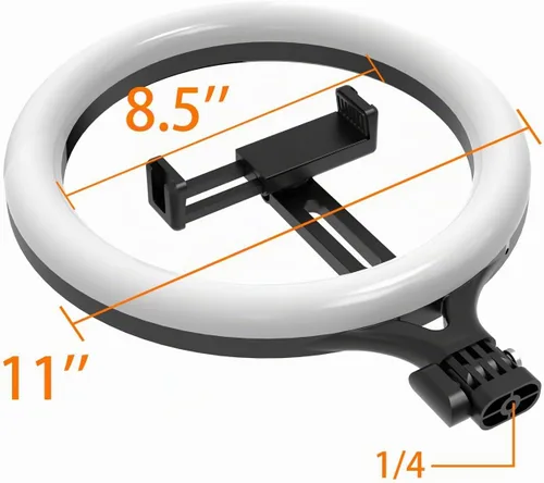 Vista 3 de Piezas de repuesto de luz de anillo de 10 pulgadas, regulables con 2 cabezales de bola universales, puerto USB, 10 W/5 V/2 A