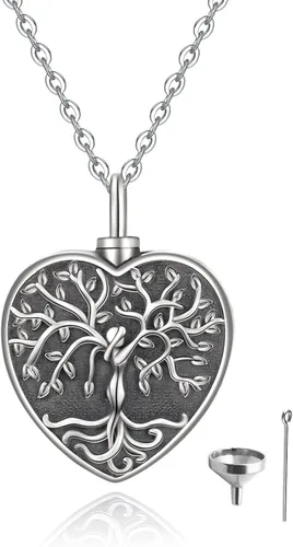Vista 165 de Collar con colgante de urna de cenizas de cremación y árbol de la vida para mujer, plata de ley US1