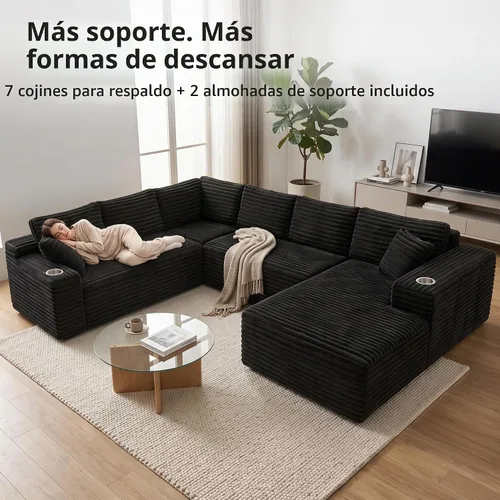 Vista 6 de Sofás seccionales de nube de gran tamaño para sala de estar, sofá modular de 7 plazas en forma de U de 122 pulgadas con diván, asiento profundo