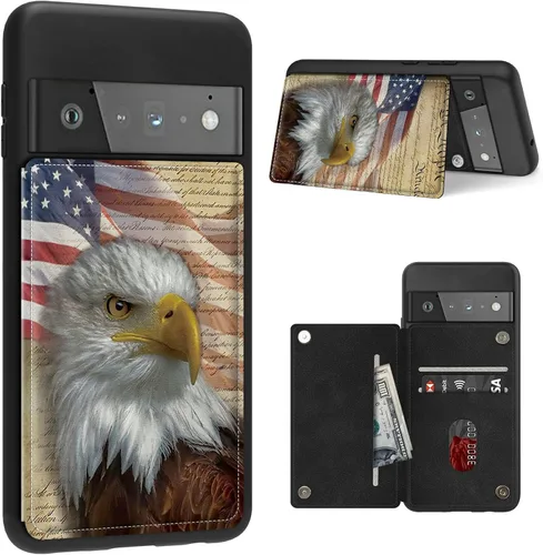 Vista 29 de Funda para Google Pixel 6 Pro con ranura para tarjetero, funda de piel sintética, doble cierre magnético y cubierta duradera de poliuretano girasol