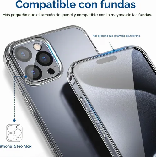 Vista 5 de amFilm Instalación más fácil OneTouch para iPhone 15 Pro Max Protector de pantalla [6.7 pulgadas] Vidrio templado + Protector de lente de cámara
