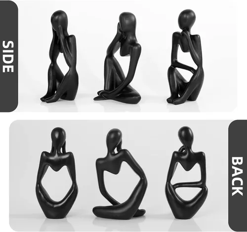 Vista 3 de BMLCGJ Estatua del pensador dorada, escultura de arte abstracto decorativa, figuras coleccionables de resina dorada para decoración del hogar, sala