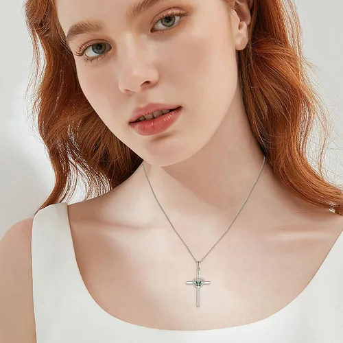 Vista 2 de Inpasne Collar de cruz de mariposa para mujer, plata de ley 925, con colgante de crucifijo, collar de piedra natal, joyería de regalo para mujeres