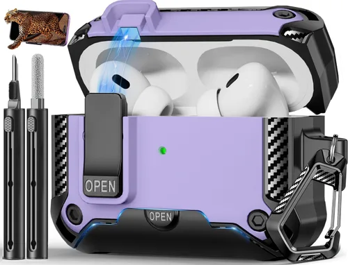 Vista 32 de Funda para AirPods Pro de 2 generación con soporte para teléfono, diseño de interruptor automático de protección completa contra caídas con kit