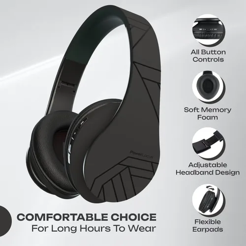 Vista 5 de PowerLocus - Audífonos Bluetooth sobre las orejas, auriculares inalámbricos plegables estéreo con cable y sin cable con micrófono incorporado, Micro