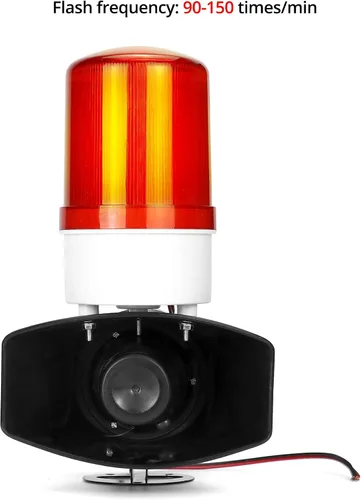 Vista 3 de QWORK Alarma de sonido y luz AC110V, alarma de alta intensidad de 115dB con 90-150 destellos por minuto, sistema de advertencia de emergencia LED