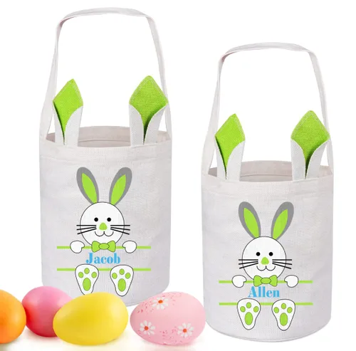 Vista 5 de Paquete de 2 cestas de Pascua personalizadas para niños y niñas, regalos de Pascua personalizados de Touber, cesta de Pascua para conejito