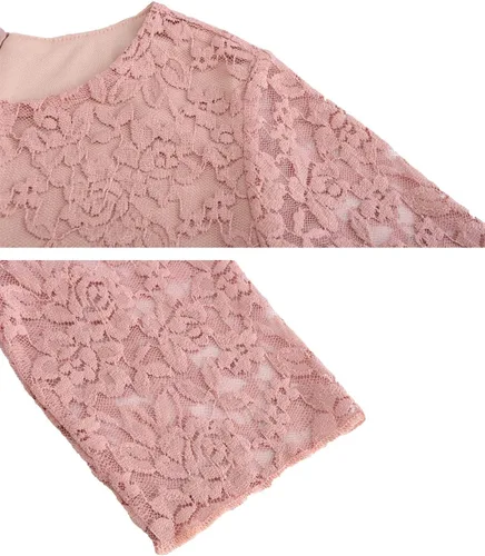 Vista 4 de Vestido de fiesta semiformal de encaje floral con manga 34 para niñas de 4 a 11 años