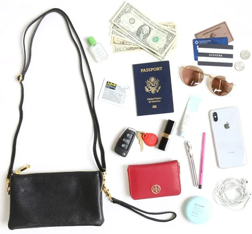 Vista 6 de RIAH FASHION Cartera convertible de cuero vegano - Bolso pequeño para teléfonotarjetas y muñeca desmontablecruzada