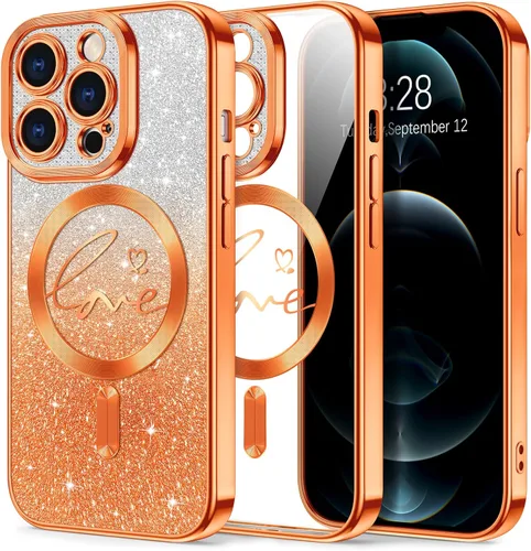 Vista 171 de Hython Funda para iPhone Air con purpurina, compatible con MagSafe Love Heart fundas magnéticas transparentes para teléfono para mujeres y niñas