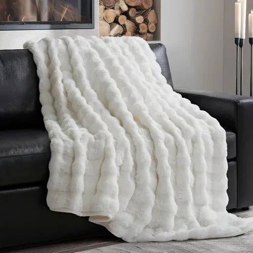 Vista 22 de EverGrace - Manta de piel sintética de conejo ultra suave y lujosa, manta gruesa y cálida de burbujas para cama, acogedora manta reversible de felpa