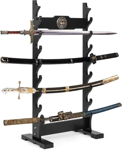 Vista 8 de lukar Soporte de espada de 6 niveles, soporte de exhibición de espadas multicapa, estante de madera para espadas, soporte de piso grande para Katana