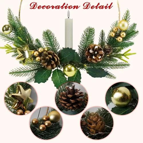 Vista 2 de Paquete de 2 coronas de Navidad para puerta delantera con luces y velas LED parpadeantes y control remoto, coronas de ventanas de 16 pulgadas