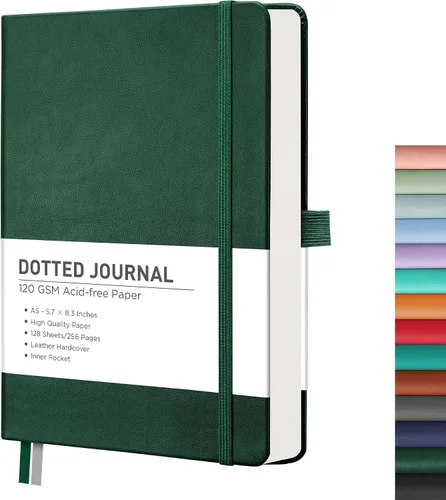 Vista 15 de RETTACY Cuaderno Diario con Puntos, 256 Páginas, Tamaño A5 Mediano (14.5 × 21 cm), Tapa Dura de Cuero, Papel Grueso de 120 g/m², para Diario de Negro