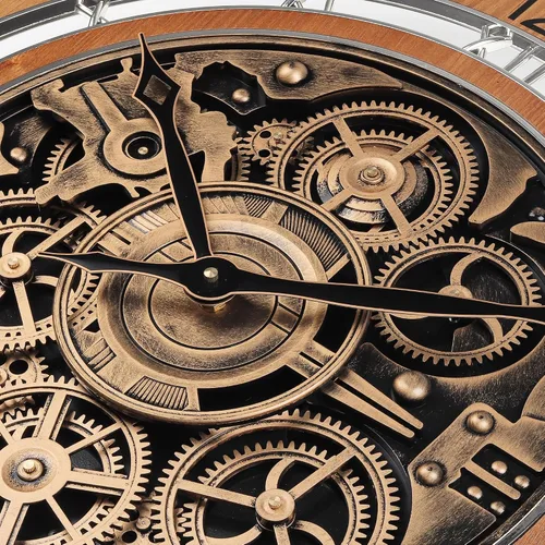 Vista 8 de Lafocuse Real Moving Gears - Reloj de pared marrón vintage, reloj de engranaje steampunk de 21 pulgadas con números arábigos y romanos, reloj