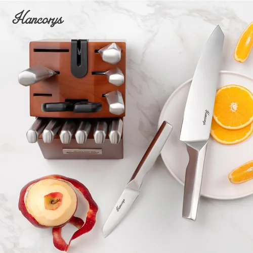 Vista 7 de Juego de cuchillos de acero inoxidable japonés con afilador integrado, cuchillos afilados con mango ergonómico antideslizante, apto