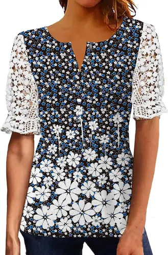 Vista 6 de Plus Size Dressy Shirts for Women Spring and Summer Short Sleeved Women's Printed Plus Size Work Shirts for Women