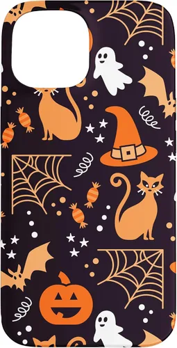 Vista 6 de Carcasa para iPhone 16 Halloween, calabazas, fantasmas, bruja, caramelo, maíz, murciélagos, calaveras