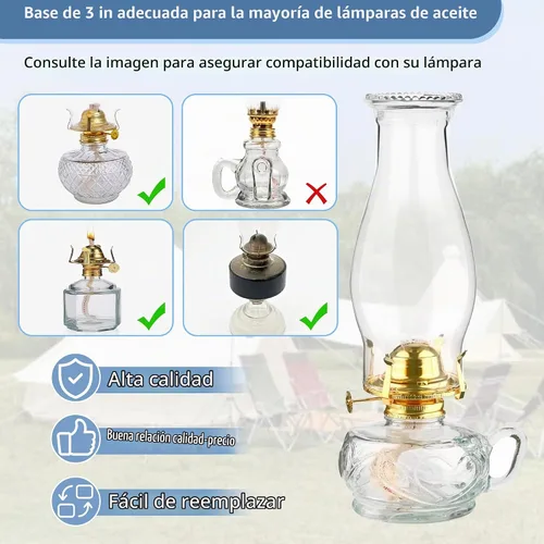 Vista 2 de SUNJIKA - Lámpara de aceite de repuesto para chimenea, base de 3 pulgadas, pantalla de vidrio transparente