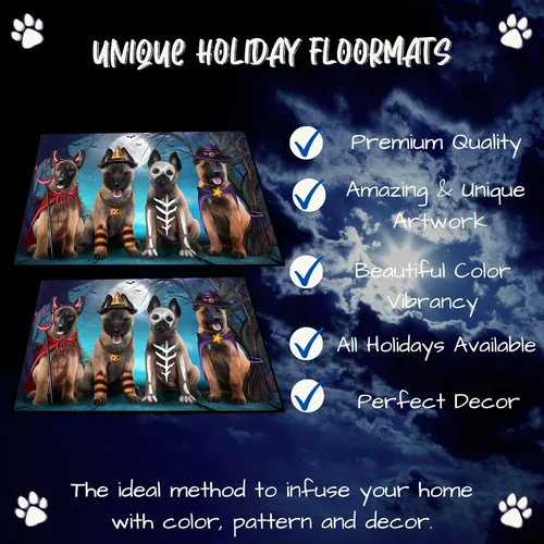 Vista 3 de Doggie of the Day Belgian Malinois Dogs Floor Mat - Halloween Trick or Treat - Best Dog Doormat - Protector Decor - Unique Portrait Art - Premium